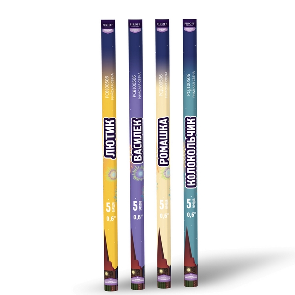 Римская свеча 0.6*5 1шт Лютик/Василек/Ромашка/Колокольчик Пирофф РС0100506